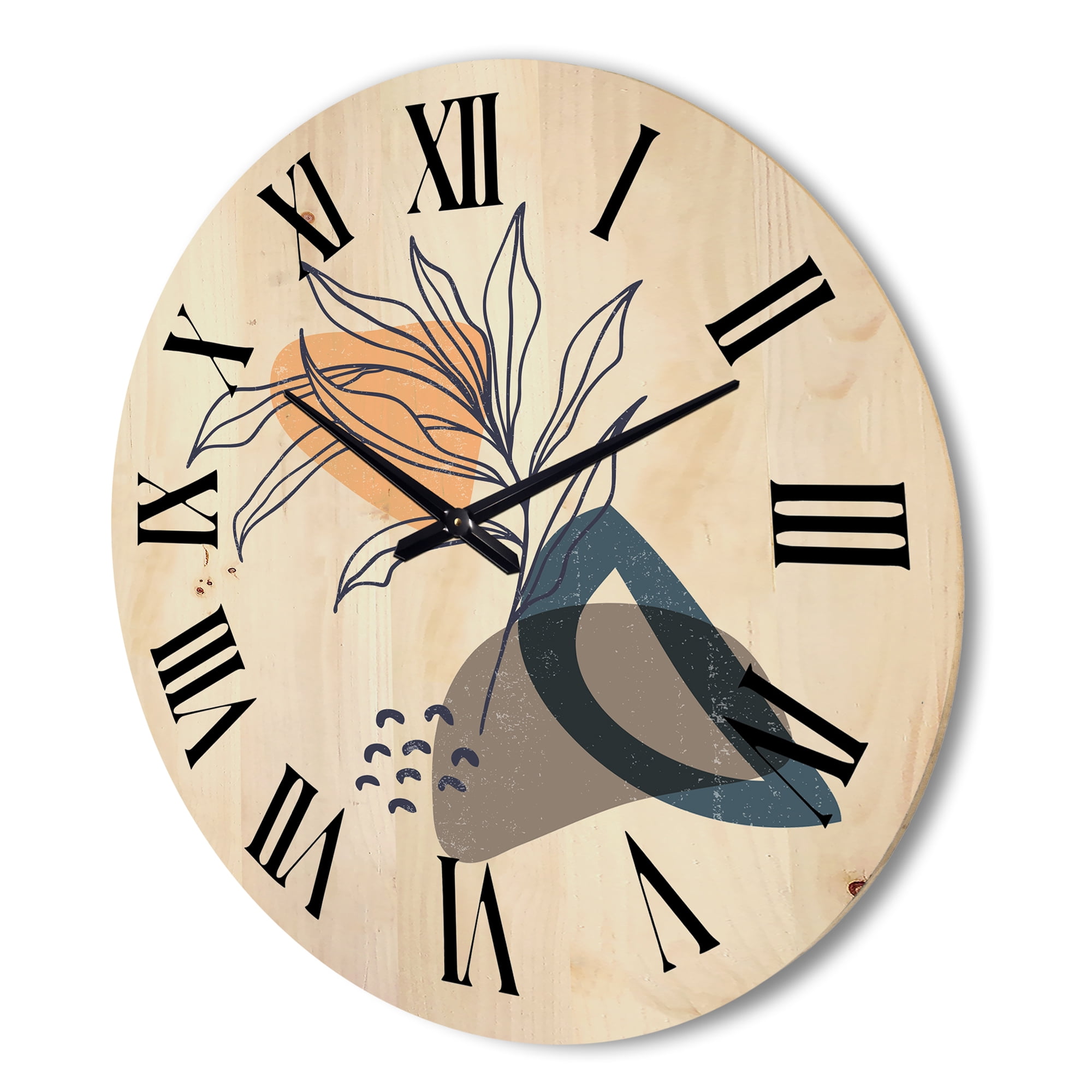 Designart 'Minimalist Shapes With Ancient Plant I' Modern Wood Wall Clock
