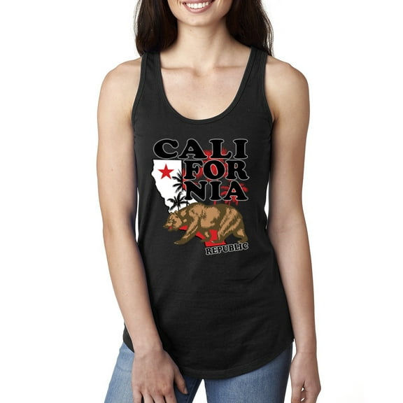 Wild Bobby, California Republic Cali Bear Pop Culture Ladies Racerback Tank Top, Black, Small