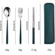thumbnail image 4 of Student Stainless Steel Cutlery Set Reusable Spoon Chopsticks Three-Piece Set (dark green), 4 of 4