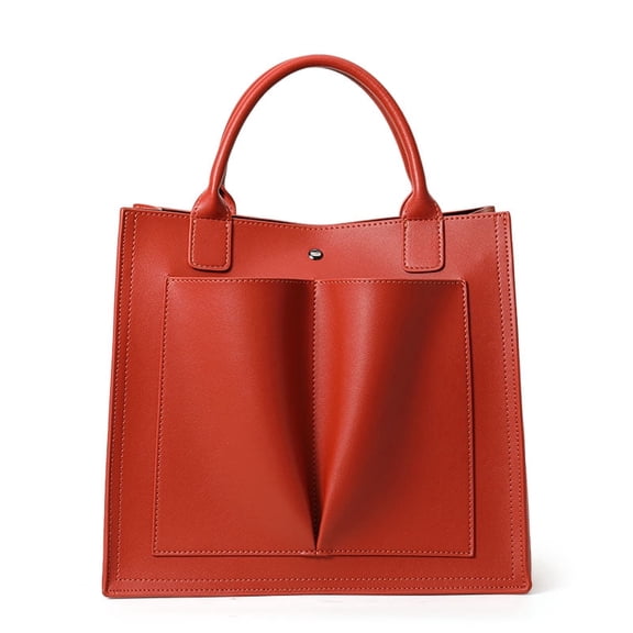 Genuine Cowhide Leather Double Pocket Tote Bag, Women's Top-handle Shoulder Bag,Work Travel Handbag