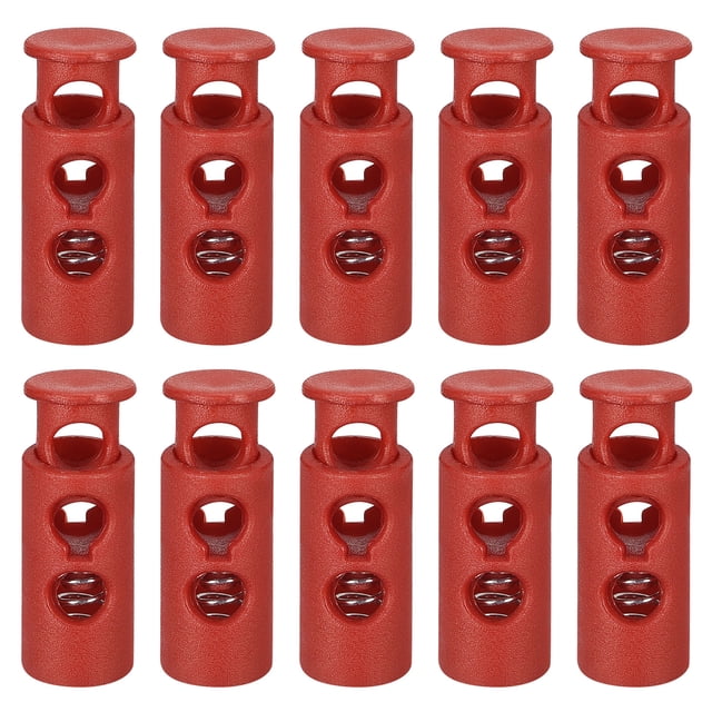 Unique Bargains 30Pack 4mm Cord Lock Plastic Double Hole Spring Toggle Stoppers, Red