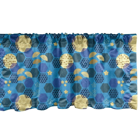 Ambesonne Japanese Window Valance, Ethnic Hexagons and Fans, 54" X 18", Azure Blue and Multicolor