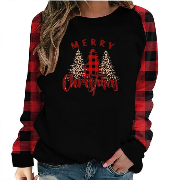 AOOCHASLIY Winter Clothes for Women Long Sleeve O-Neck Christmas Print Sweatshirt Casual Blouse Tops for Home Casual Work Play