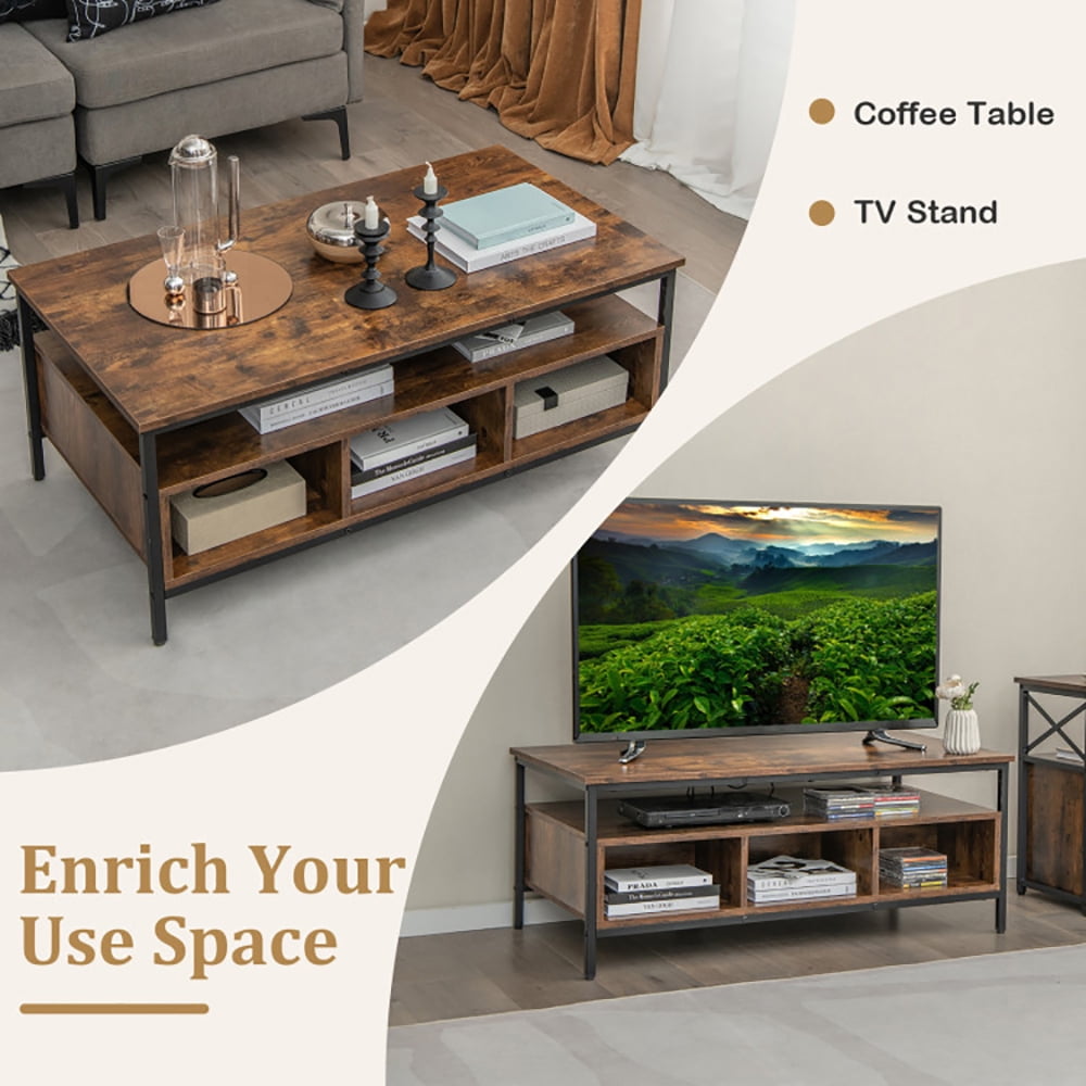 Finihen Coffee Table, Industrial Coffee Table, 3-Tier Industrial Style Coffee Table with Storage and Heavy-duty Metal Frame, for Living Room, Reception Room, Office, Coffee Finihen Coffee Table, Industrial Coffee Table, 3-Tier Industrial Style Coffee Table with Storage and Heavy-duty Metal Frame, for Living Room, Reception Room, Office, Coffee