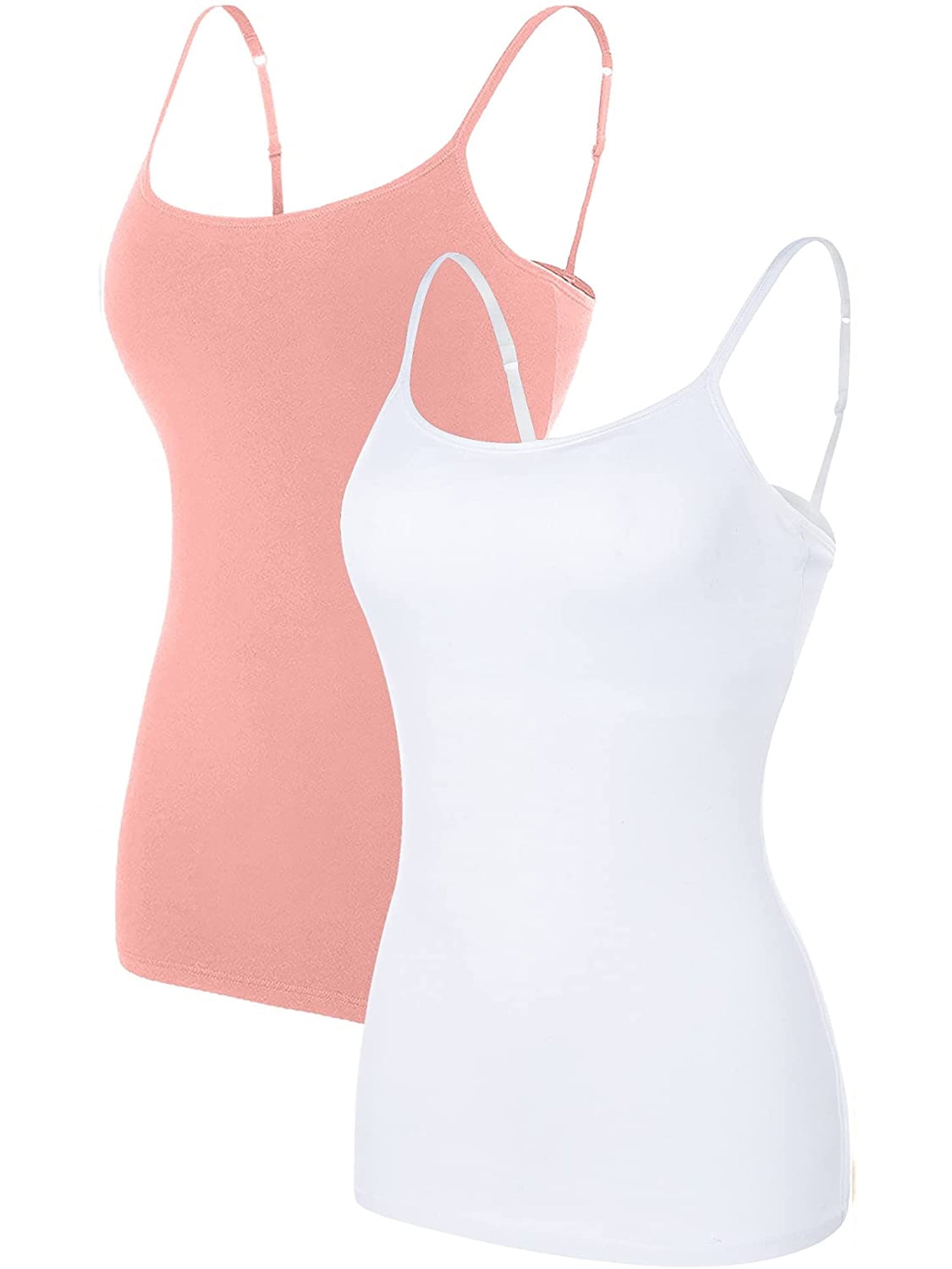 Beautyin Women Cotton Camisole Shelf Bra Solid Basic Tank Top Pack of 2