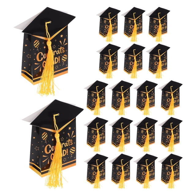 20 cajas de dulces con temática de graduación y borlas de poliéster Cajas de dulces de papel para la temporada de graduación, ideales para decorar fiestas