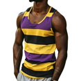 thumbnail image 2 of Multi Color Horizontal Stripe U Neck Muscle Tank Top Men Slim Shoulder Strap Breathable Sleeveless Tee for Fitness Outdoor Vacation Daily Looks Orange XXXL, 2 of 4