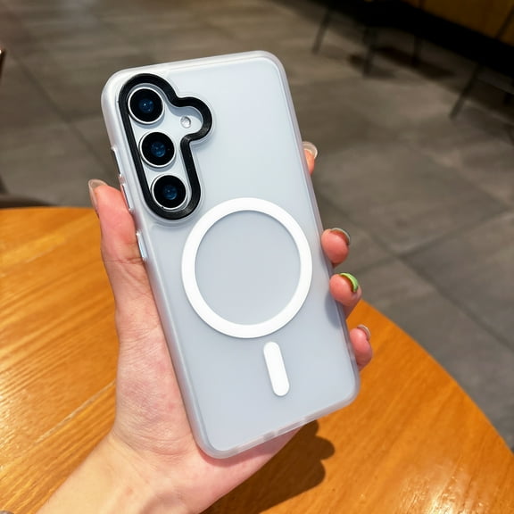 Magnetic Case for Samsung Galaxy S25 Plus, Shockproof Hard PC and Silicone Bumper Scratch Resistant Protection Compatible with MagSafe Translucent Phone Case for Samsung Galaxy S25 Plus, Clear