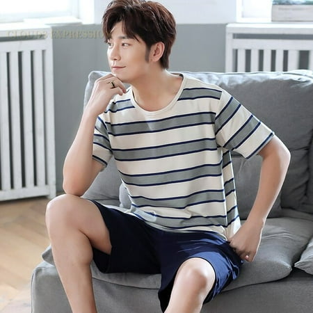 

QWZNDZGR Summer 100% Cotton Cartoon Men Pyjamas Short Pajamas Set Casual Sleepwear Pyjamas Night Suits Pijamas Plus Size XXXXL Homewear