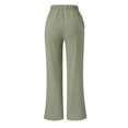 thumbnail image 5 of Wide Leg Pants Woman Solid Color Strapped Pockets Loose Straight Linen Trouser Green Running Lounge Pant L, 5 of 5