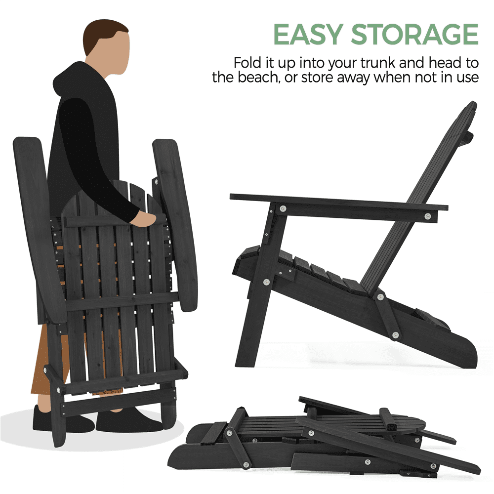 Renwick Foldable Adirondack Chair for Backyard Patio Poolside, Black