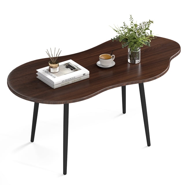 Gymax Cloud Shape Coffee TableIrregular Center Table w/ Metal FrameWooden Table Walnut