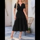 thumbnail image 4 of Vestido Bohemio Informal de Verano para Mujer, Ligero, de Corta, Cuello en V, Cintura Elástica y Bolsillos. Negro XXL, 4 of 8