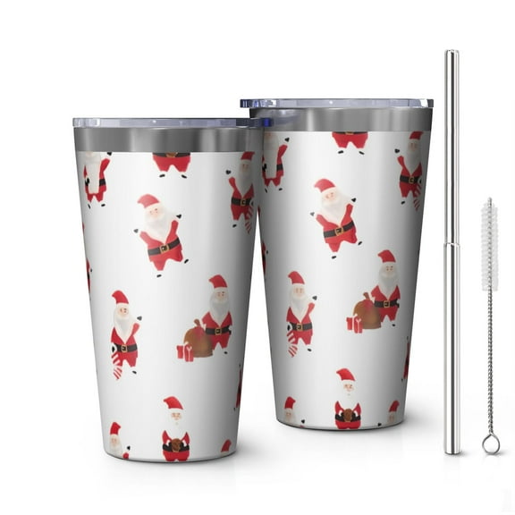 16oz Tumblers White Christmas Santa Pattern Stainless Steel Vacuum Insulated Double Wall Travel Tumbler Cups Mug with Lid and Straw,Cleaning Brush for Coffee,Tea