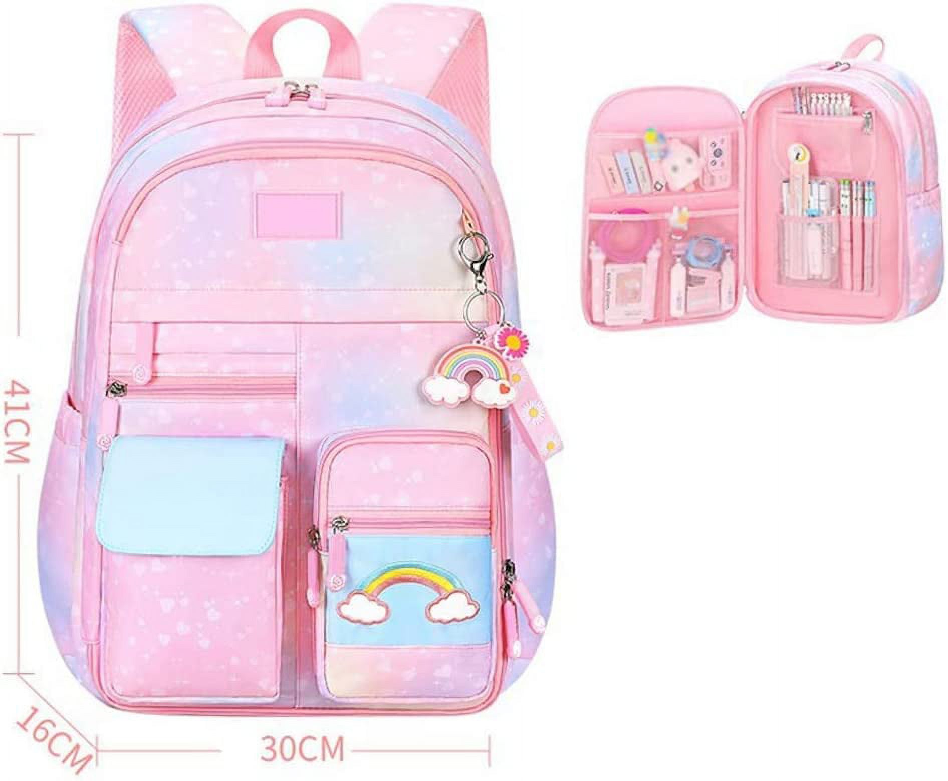 Mochila para niñas, escolar, linda bolsa de libros con compartimentos para adolescentes, estudiantes de primaria y secundaria 3