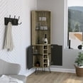 thumbnail image 3 of Corner Bar Cabinet Built-in Six Wine Rack, Wine Bar Cabinet with Two Shelves, Four Shelves With Door, Home Bar for Liquor and Wine Storage, Black + Dark Walnut, 3 of 7