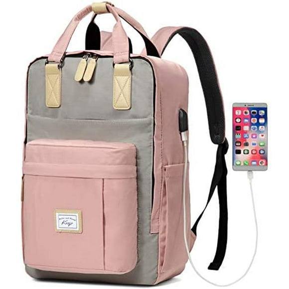 Backpack for Women, Kasqo Water Resistant Classic School Backpack 15.6 inch Laptop Rucksack with USB Charging Port