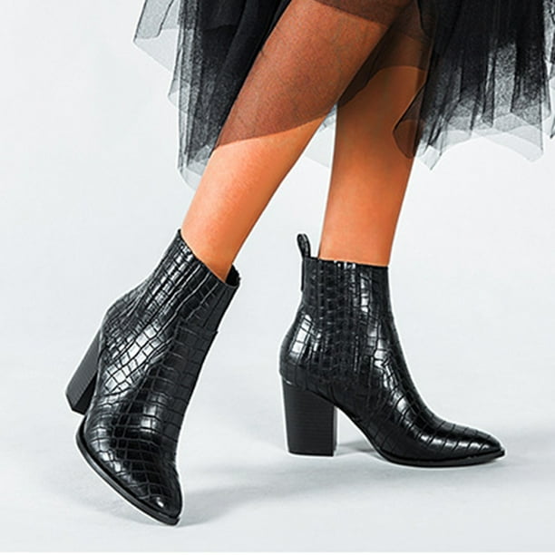 QTBIUQ femmes bottines pointues hiver serpent motif mode carr