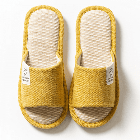 

Wish Linen Slippers Flax House Slippers Unisex Open Toe Slippers Skidproof Summer Sandals for Indoor Outdoor-Yellow S1120