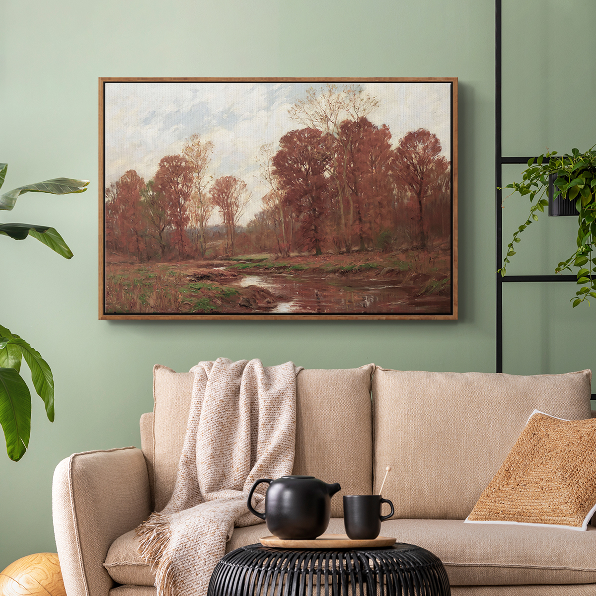 Vintage Landscape-CCCXXXIV By Wexford Home Framed in Walnut Wood Gallery Wrapped Canvas 25 in. x 37 in.