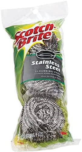 Scotch Brite 3 Pack 1.73 oz Stainless Steel Scourer Dish Bowl Cleaning Scrubbers 