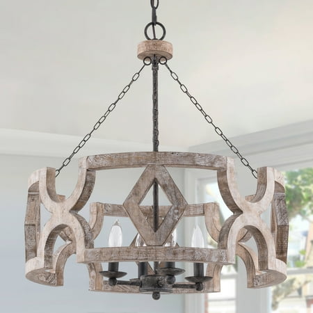 

4-Light Round Wooden Chandelier Adjustable