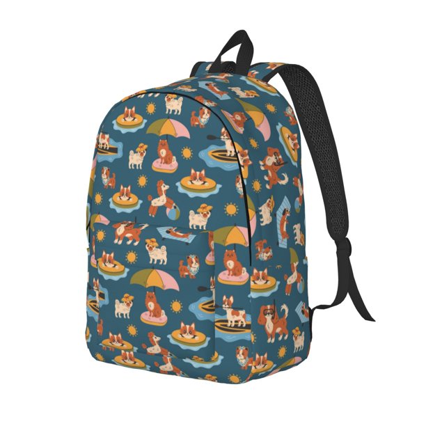 Balery Beach Dog Mochila Clásica Impresa Básica para Viaje, Mochila Escolar Resistente al Agua, Mochila de Lona con Correas Ajustables-Small