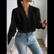 thumbnail image 4 of Blusas de Trabajo para Mujer, Blusas de Larga, Blusas de Oficina con Cuello en V, Blusas de para Mujer Negro L, 4 of 10