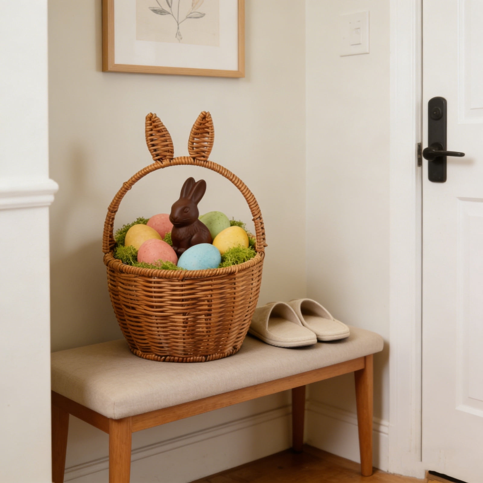 Lunxisen 4 Pcs Easter Bunny Woven Basket for Party Favors, Easter Candy Eggs Baskets Cute Rabbit Picnic Hamper