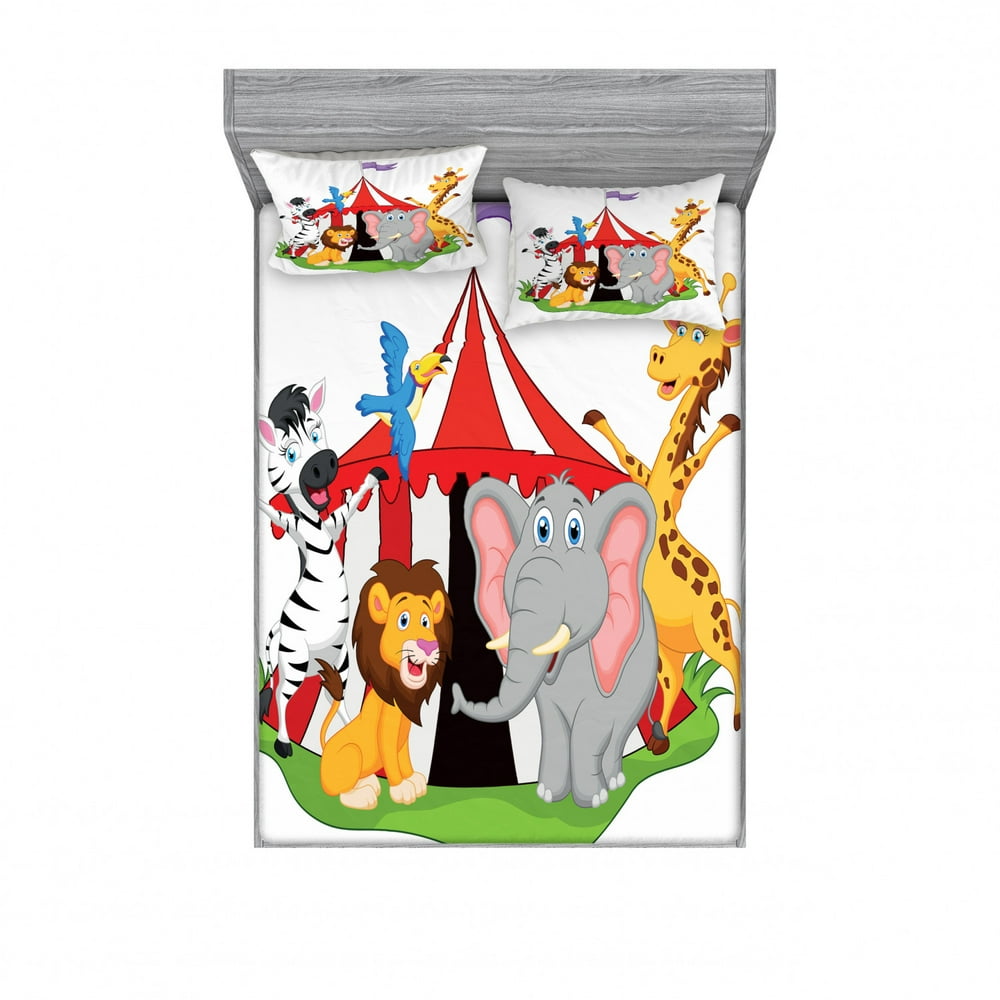 Circus Bedding Set with Sheet & Covers, Performer Acrobat Animals in