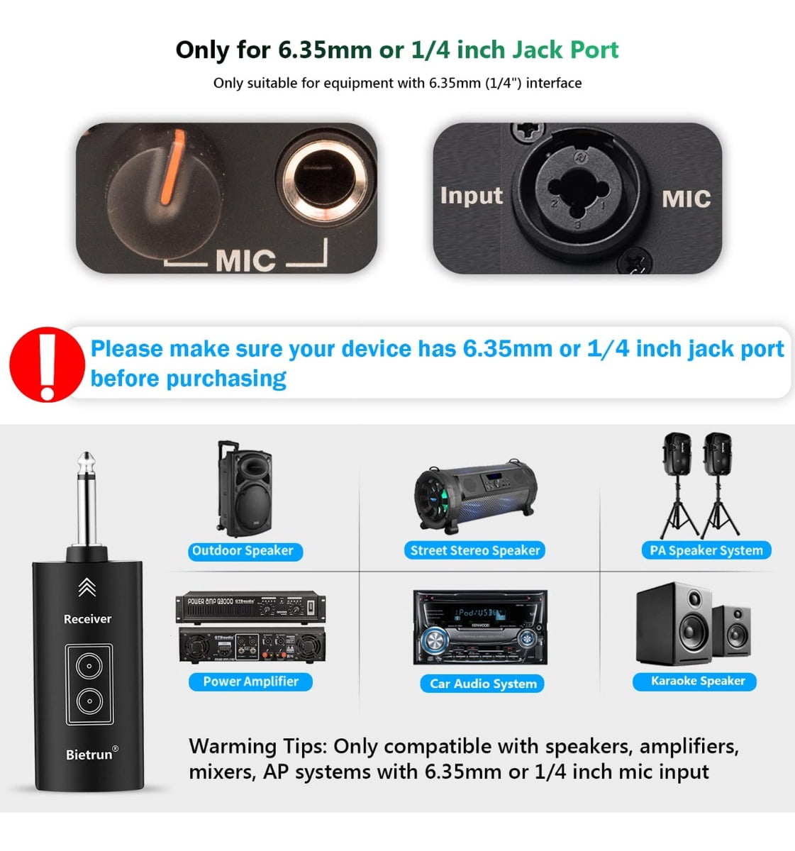 Bietrun Wireless Microphones with Echo,Treble,Bass&Bluetooth,160FT Range,Portable UHF Handheld Karaoke Dynamic Microphone System with Rechargeable Receiver for Karaoke,Singing,Amp,PA System,DJ,Stage