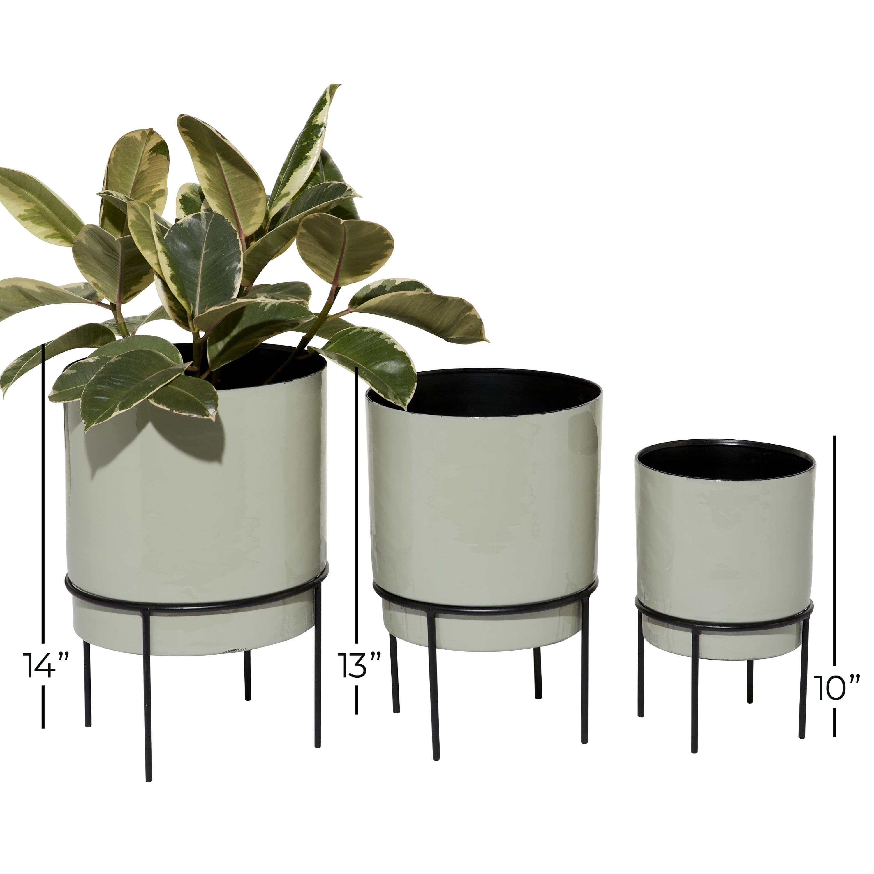 DecMode 10", 13", 14"H Indoor Outdoor Gray Metal Planter with Removable Black Stand (3 Count)