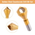 thumbnail image 4 of Juego de 4 brocas avellanadoras de acero dorado en 4 tamaños. Herramientas de precisión para perforar metales. Kit de brocas avellanadoras de alta velocidad., 4 of 7