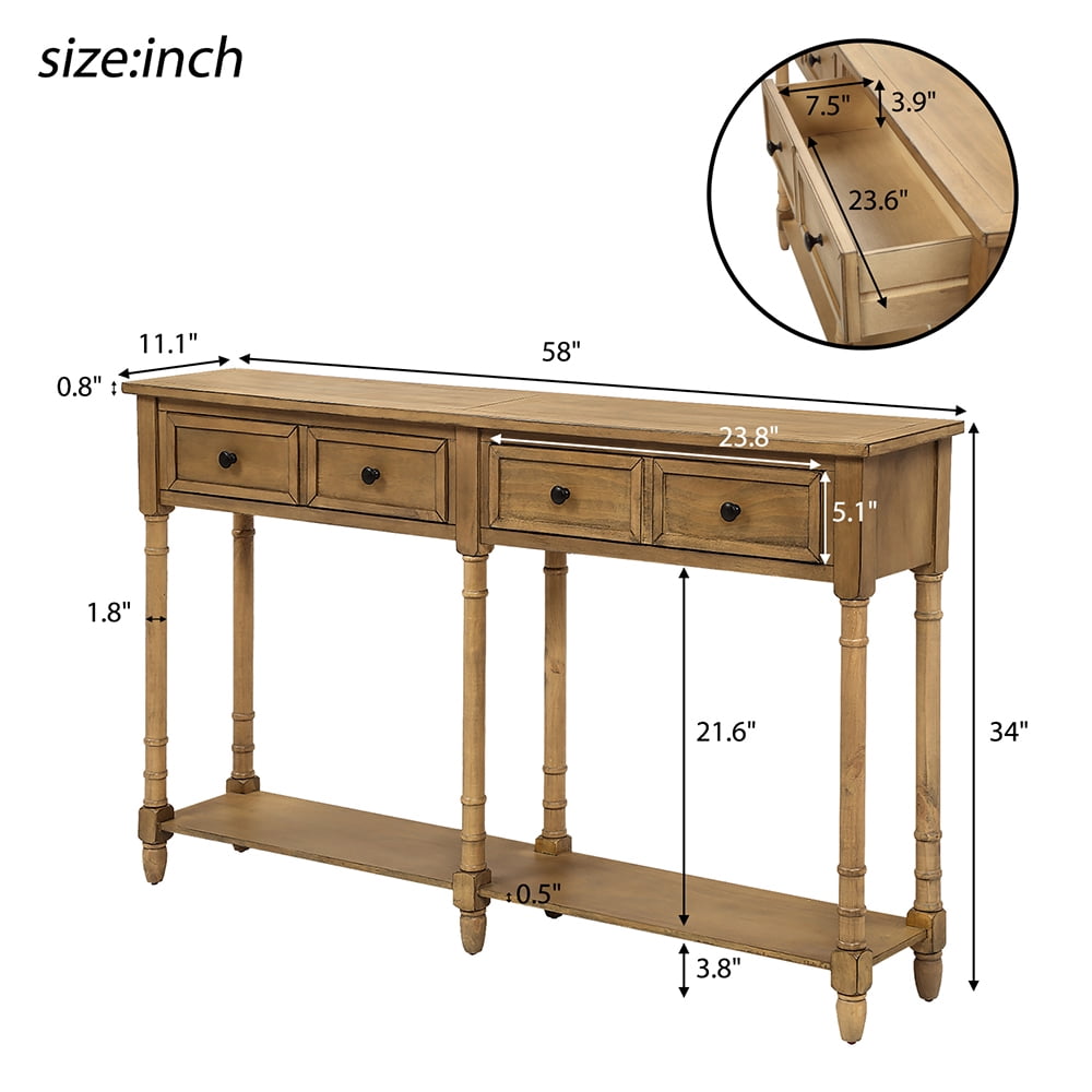 Lowestbest 58" Wood Console Table, Sofa Entryway Table with 2 Storage Drawers and Bottom Shelf for Living Room, Easy Assembly, Old Pine Lowestbest 58" Wood Console Table, Sofa Entryway Table with 2 Storage Drawers and Bottom Shelf for Living Room, Easy Assembly, Old Pine