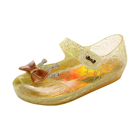 Girls Glitter Transparent Jelly Mary Jane Flats Cute Bow Decor Princess Dress Shoes Non Slip Soft Sole For Birthday Party Christmas Beach Daily Wear