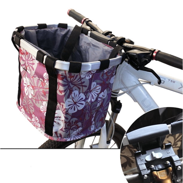 Cesta para bicicleta Manillar Portaequipajes para bicicleta Bolsa para andar en bicicleta Bolsa para portaequipajes delantera para bicicleta de ciclo Bolsa-Cesta móvil negra, 36 CM * 26 CM * 24 CM, flor morada ER