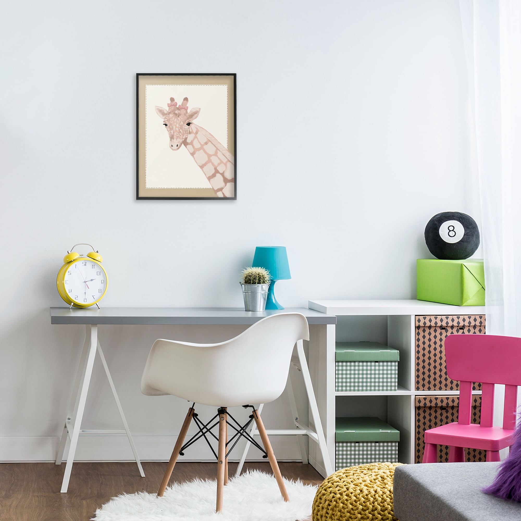 Stupell Industries Sweet Giraffe with Bows Black Framed Giclee Art, design by Sadie Harper
