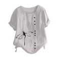 thumbnail image 4 of Scyoekwg Hauts Habillés pour Femmes Tendance Col Rond Boutons Manches Retroussables Hauts Mode Imprimé Graphique T-Shirt Confortable Manches Courtes T-Shirts Décontractés Amples Été Blouses Légères (Blanc, m), 4 of 5