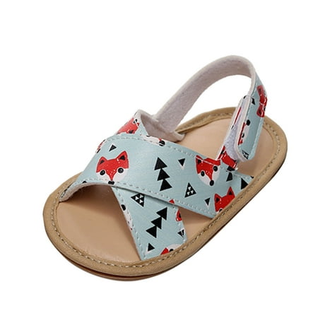 

ZRBYWB Kids Sandals Boys Girls Open Toe Cartoon Printed Shoes First Walkers Shoes Summer Toddler Flat Sandals