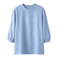 thumbnail image 4 of QETYUW 3/4 Sleeve Shirts for Women Solid Color Crew Neck Shirt Loose Fit Comfy Tops Summer Casual T-Shirts Sky Blue XXL, 4 of 8