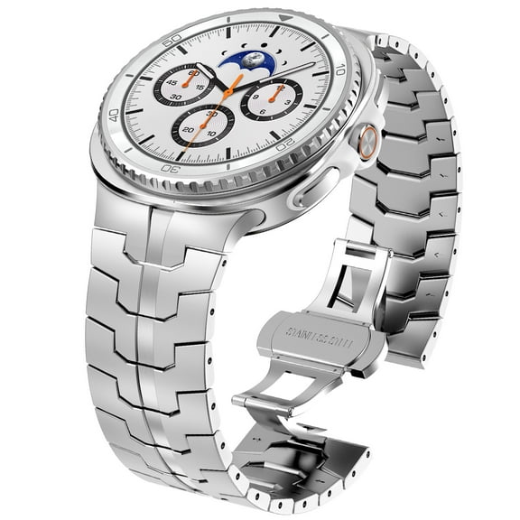 Metal Band Compatible for Samsung Galaxy Watch 8 Classic 46mm, Stainless Steel Chain Watch Strap with Butterfly Clasp Adjustable Metal Bracelet for Samsung Galaxy Watch 8 40/44mm, Silver