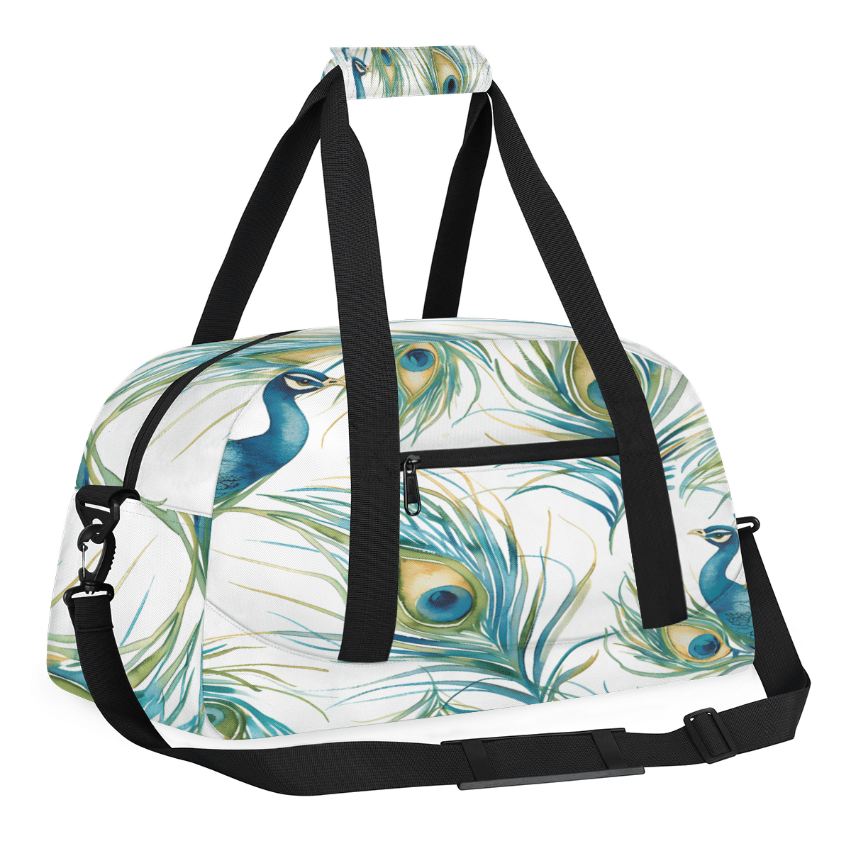 Herdesigns Sports Duffle Bags Travel Duffle Bag Gym Bag Peacock Watercolor Bird Feather Weekender Travel Bag Waterproof Overnight Bag Carry On Travel Tote Bag Dance Bags
