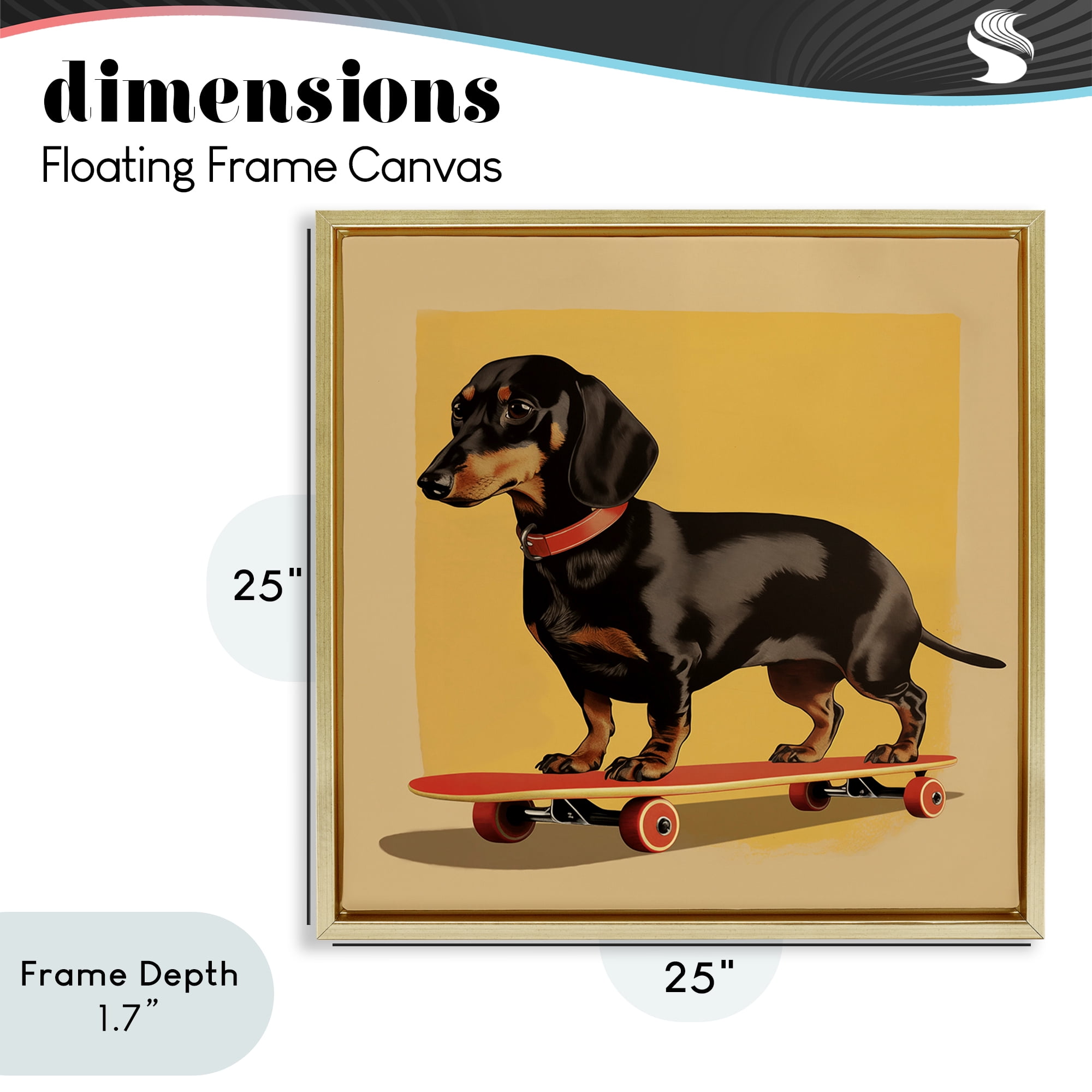 Stupell Industries Dachshund on Red Skateboard Gold Framed Floater Canvas Wall Art, design by Andreas Magnusson