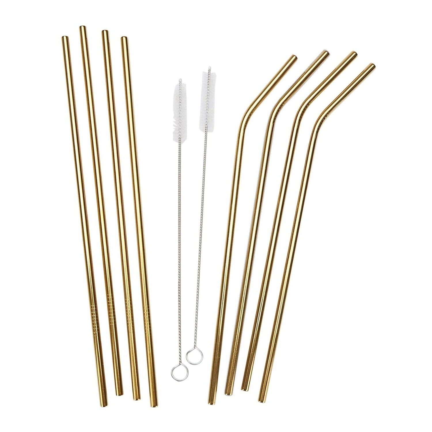 Mind Reader Stainless Steel Reusable Straight/Curved Straws (Gold, 8-Pack)