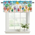 thumbnail image 2 of Colorful Love Heart Hand Valances for Windows, Rainbow Sky Cartoon Kids Hands Light Filtering Kitchen Curtains, Rod Pocket Window Valance Curtains for Living Room Bedroom, 60" W x 18" L, 2 Panels, 2 of 9