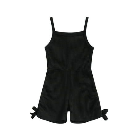 

Toddler Girls Sling Playsuits Solid Color Spaghetti Strap Sleeveless Jumpsuits Summer Bowknot Casual One-Piece Clothes