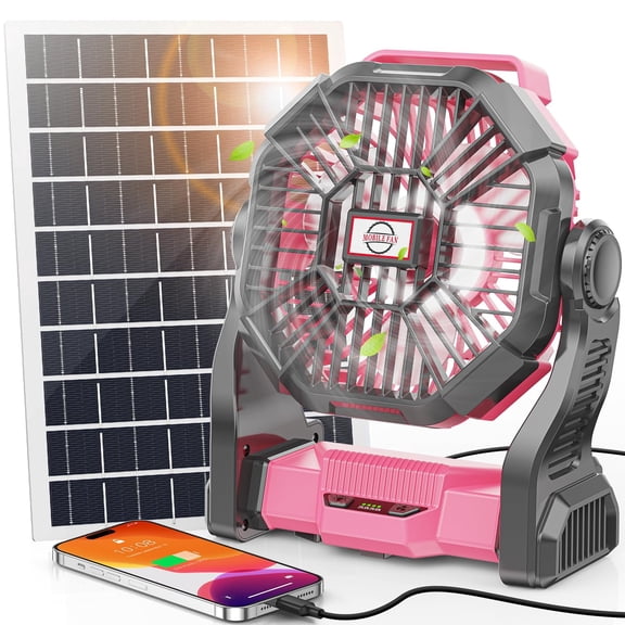 Art In Real 20000mAh Solar Powered Fan, Portable Solar Fan with LED Lantern, Camping Fan with 7W Solar Panel, Stepless Speed Battery Powered Fan for Travel, Camping,Office,Outdoor＆Indoor, Black