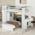 thumbnail image 2 of Twin Size Solid Wood Loft Bed with a Stand-alone bed, Shelves, Desk, and Wardrobe, Multifunctional Loft Bed with Ladder, Shelves, Wooden Loft Bed, No Box Spring Needed(White), 2 of 8