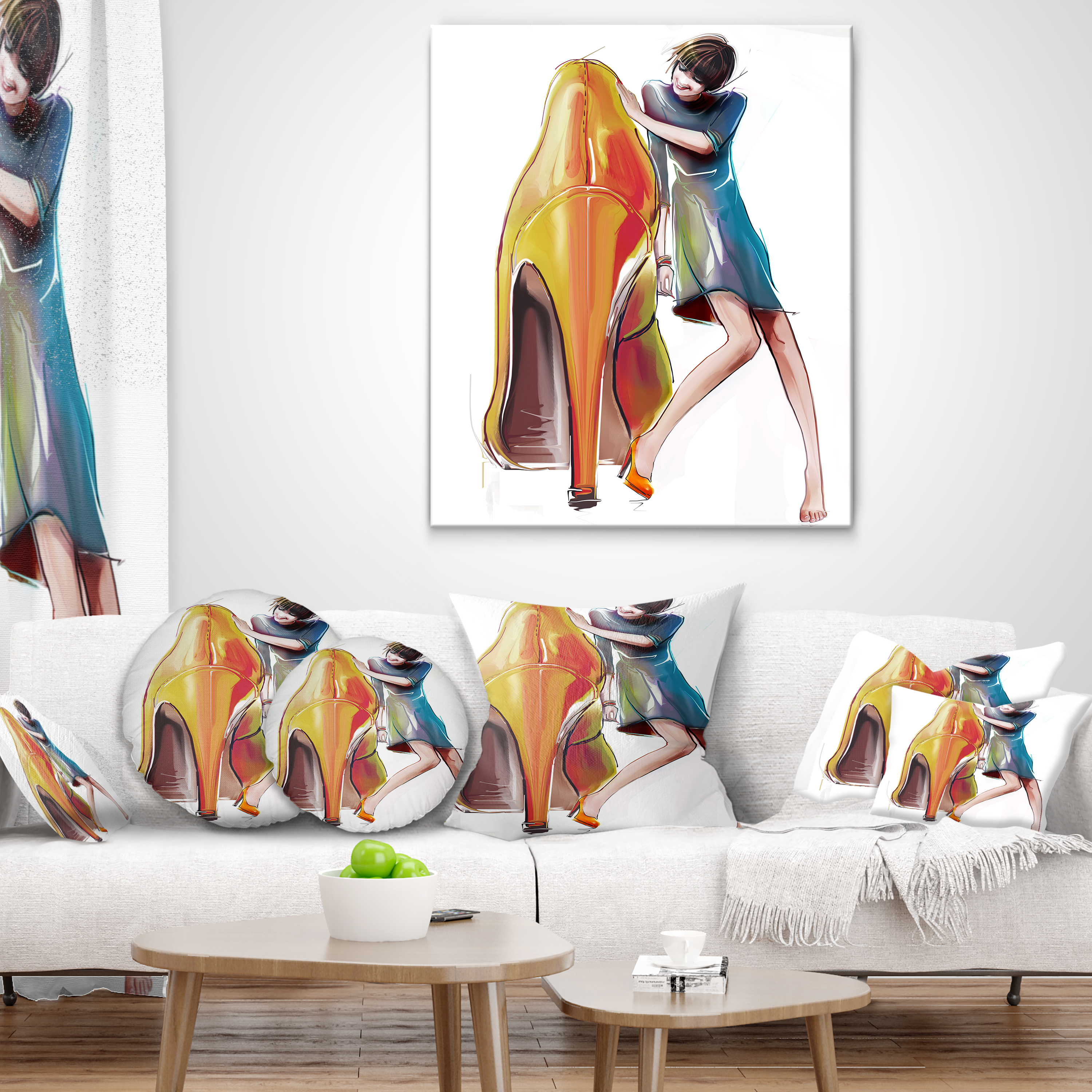 Designart Girl in Love with High heel Shoes - Abstract Throw Pillow - 12x20