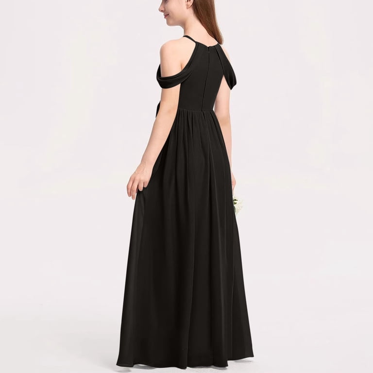 black flowy bridesmaid dresses Bridesmaid Dress Black Flowy One Shoulder Long Sleeves Floor Length Chiffon Bridesmaid Dresses